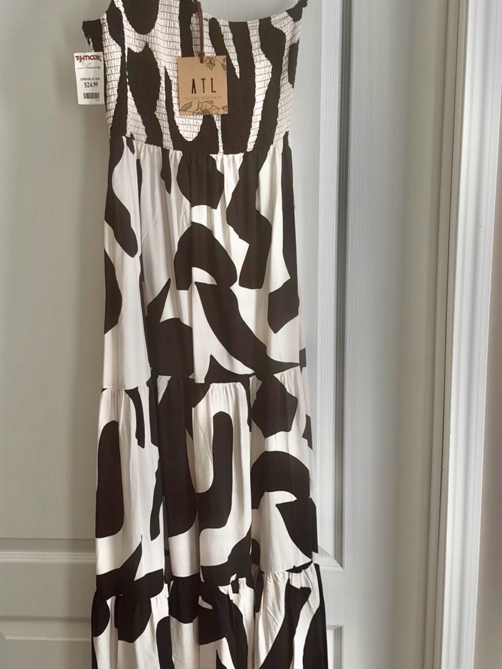 One-Shoulder Black and White Maxi Dress